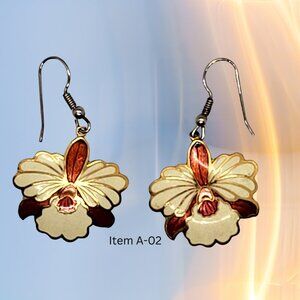 Orange/White Cloisonne Drop Earrings  #A-02